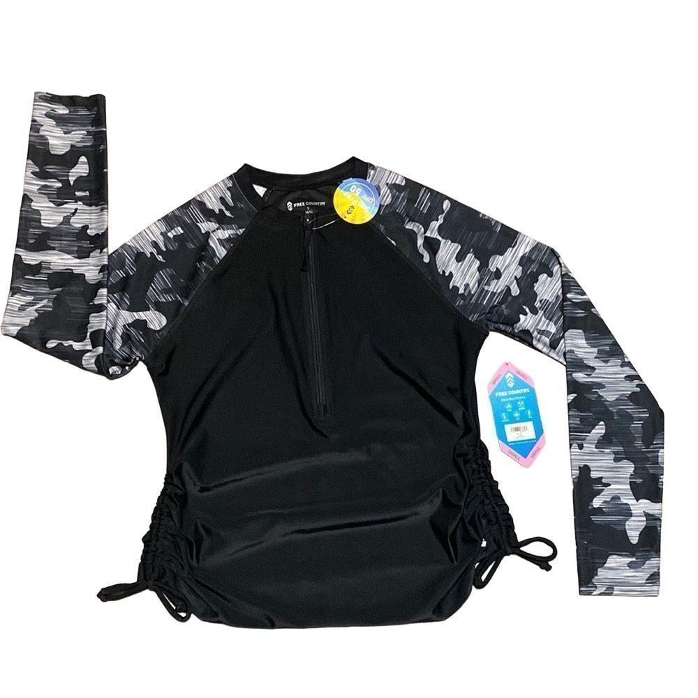 Free Country Sun Block Shirt Black Long Sleeve Camo Women’s Size Small